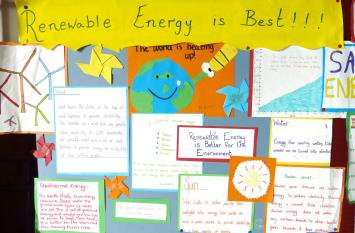 Pupils contributed to this renewable energy display at Hollybush School.